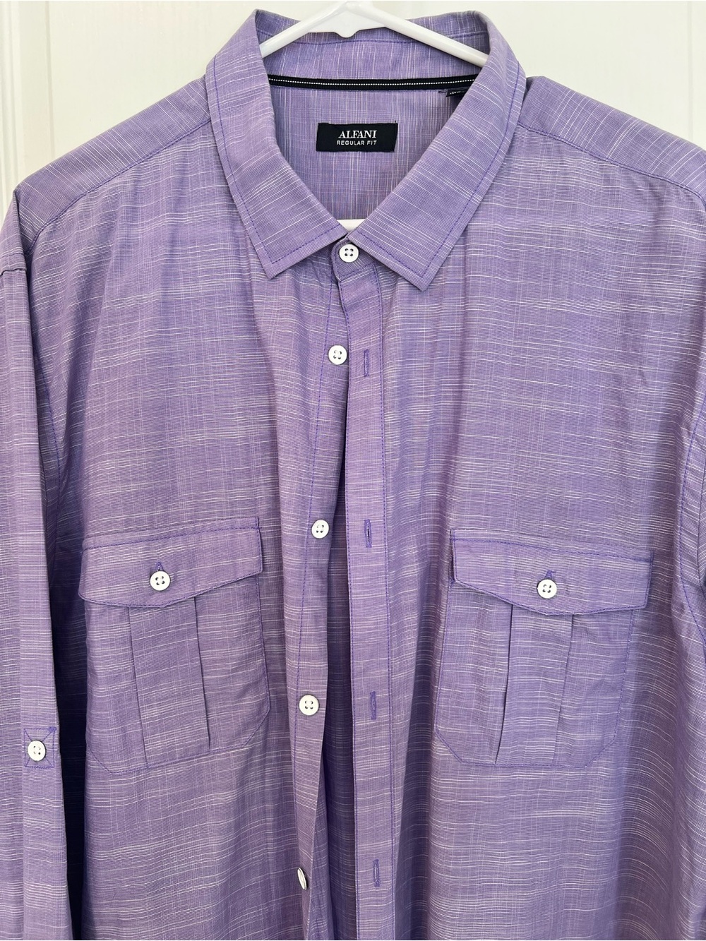 Alfani Men’s Purple Button-Down Shirt with Chest Pockets Business Casual 2XL